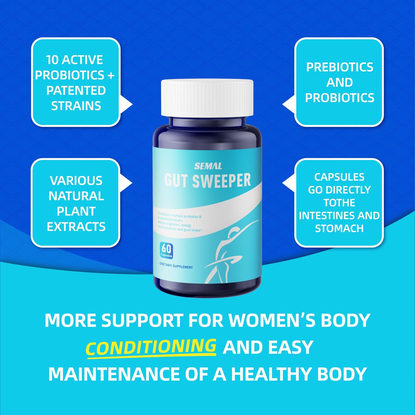 Semal Gut Sweeper Intestinal Probiotics for Men and Women,60 Capsules